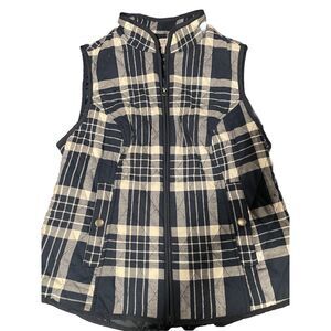 Women's Croft & Barrow Black/white Plaid Flannel Quilted Zipper Vest S